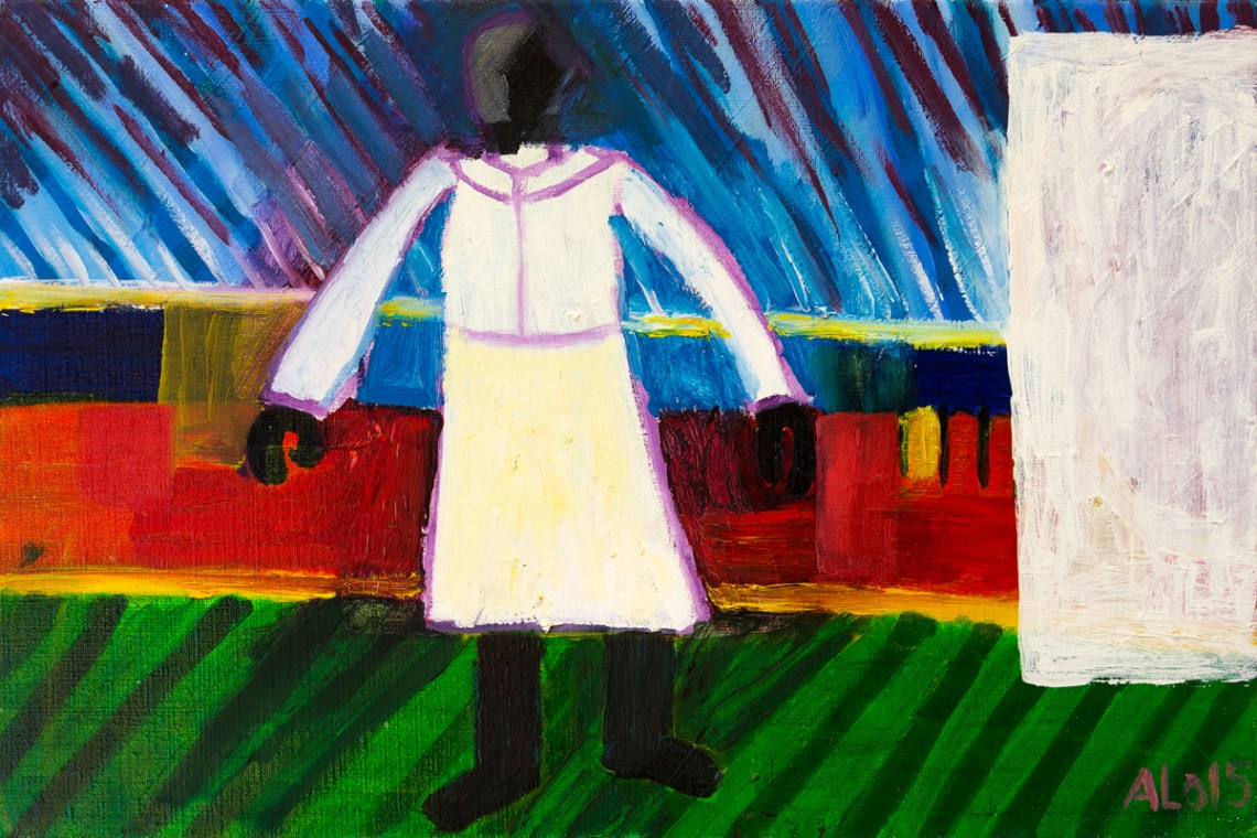 "Figuur in kleurrijke achtergrond"